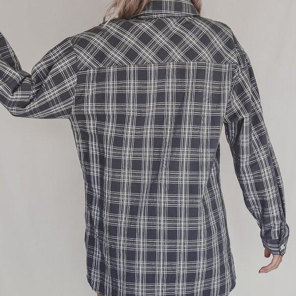 AMAZING LACE Shirt Romper Plaid Charcoal Plaid Oversized Button Up Romper - Picture 3 of 4